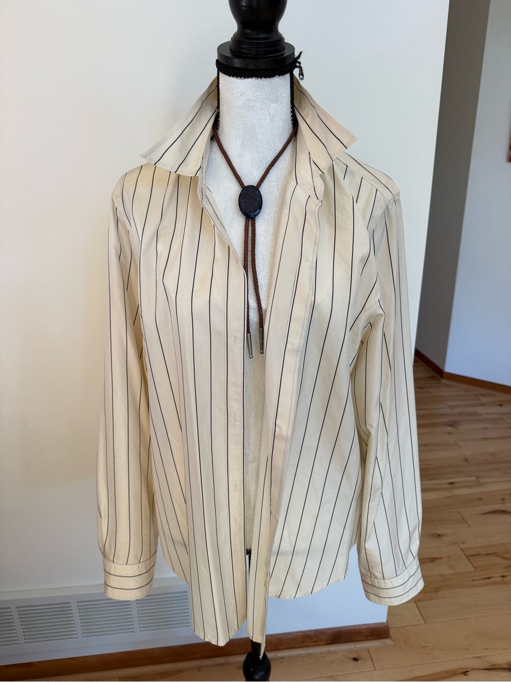 Ralph Lauren Cream and Black Pinstripe Shirt 100% silk